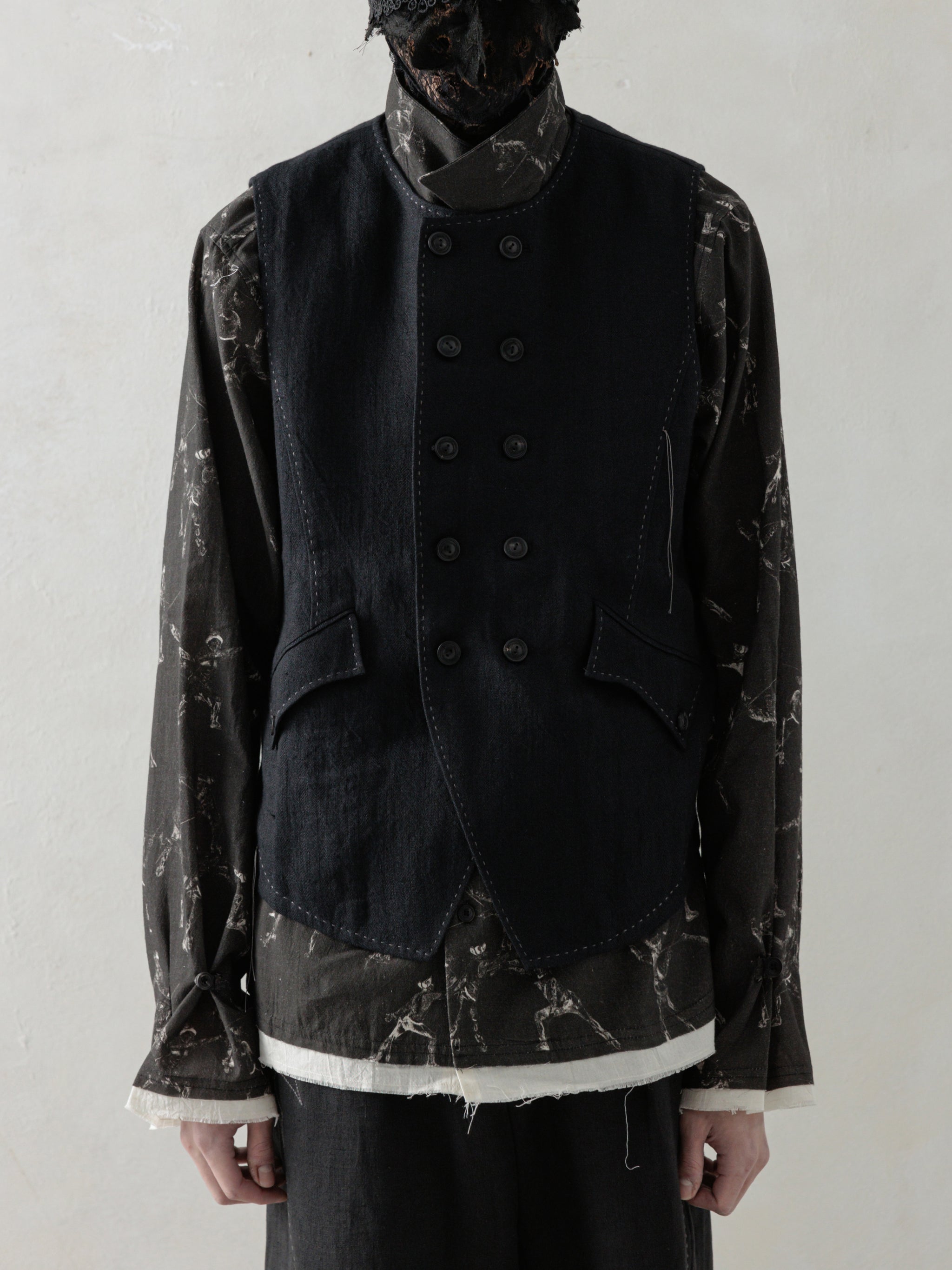 25SS｜E Double Breasted Waistcoat (Black) – Professor.E