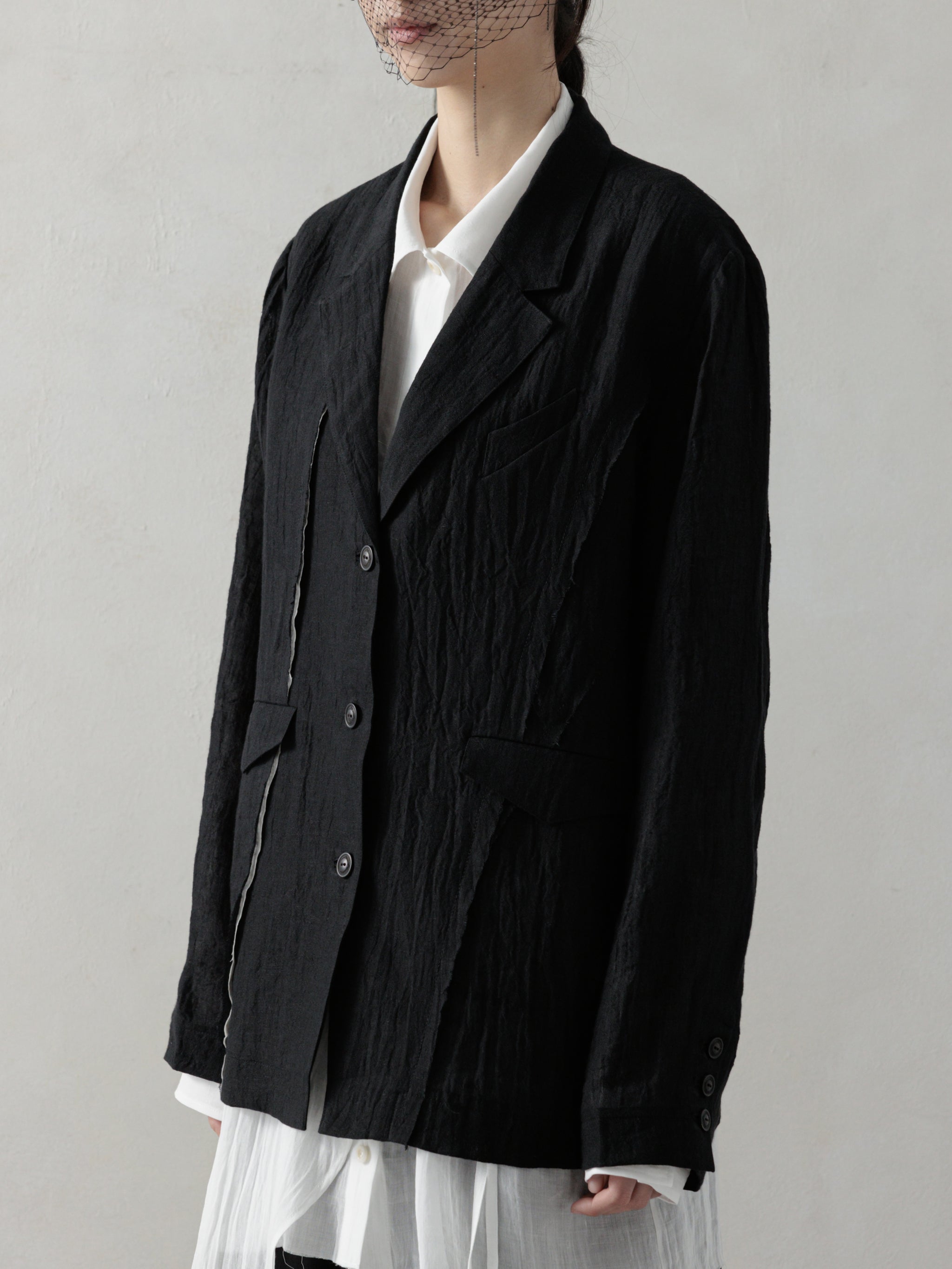 【試着のみ】deres linen jacket black デレス リネン Black 100% linen blazer, Black - Sisley
