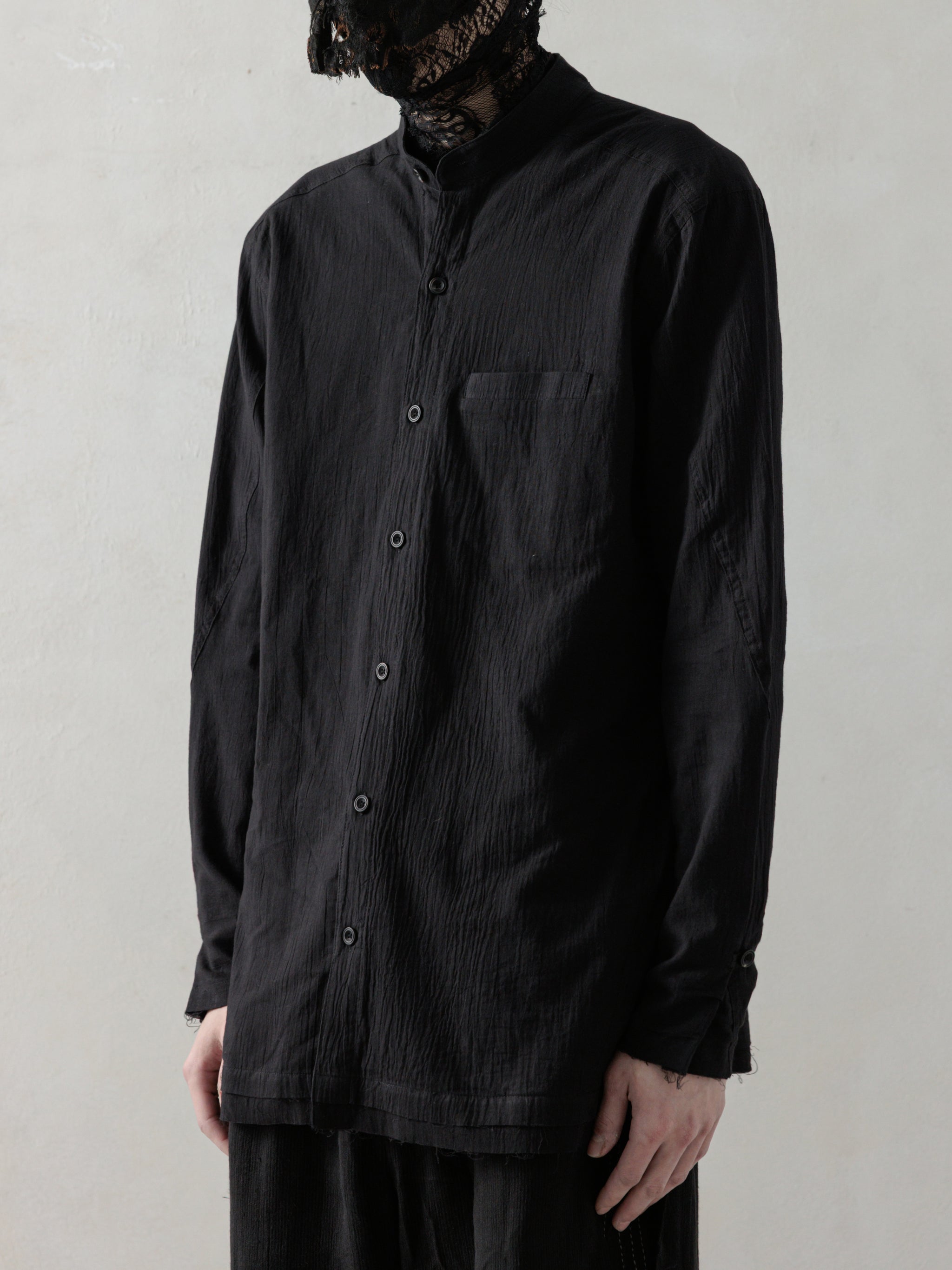 25SS｜Wrinkled-effect Shirt (Black) – Professor.E