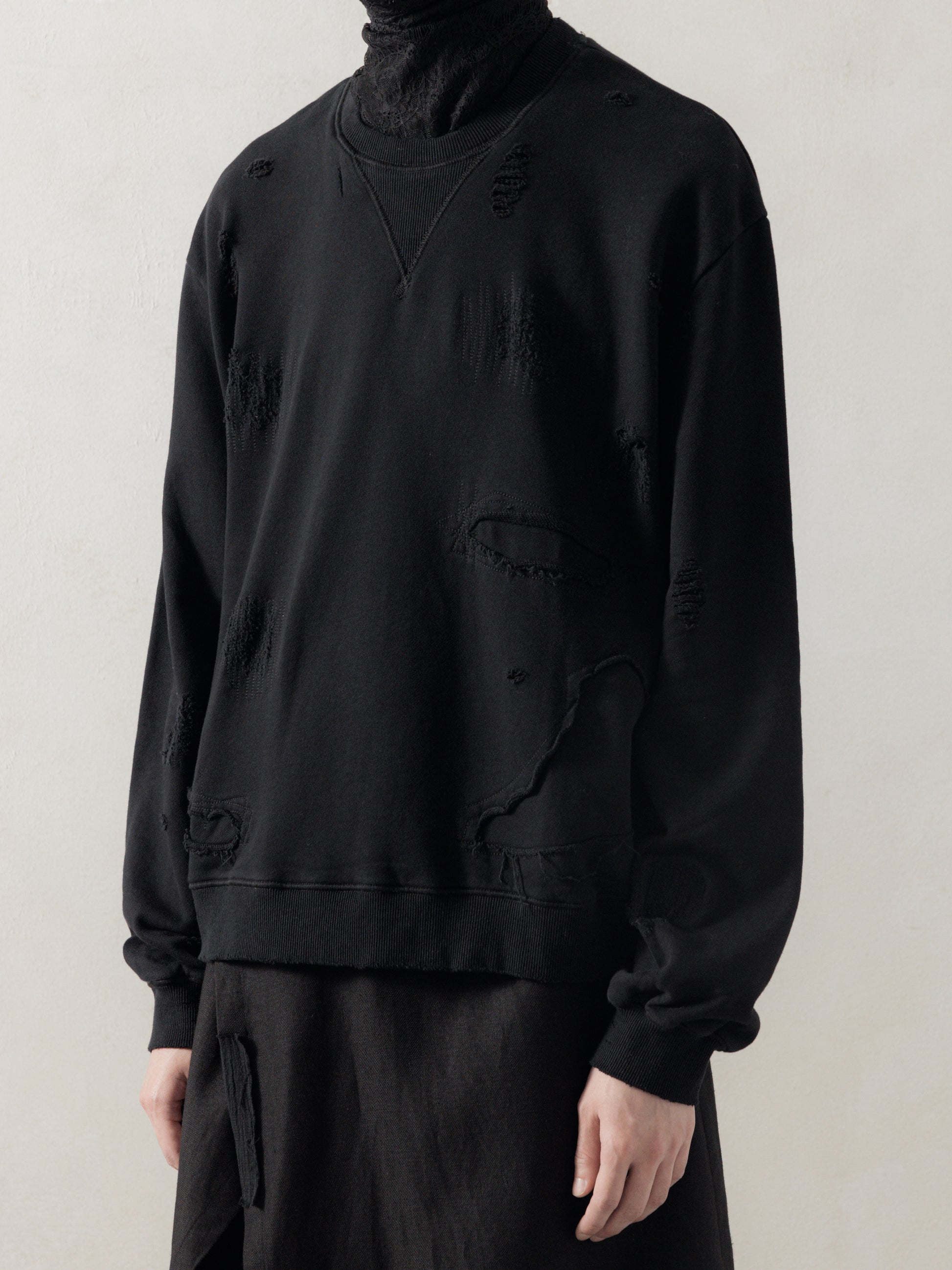 25FW｜Double V Destroyed Sweater (Black)
