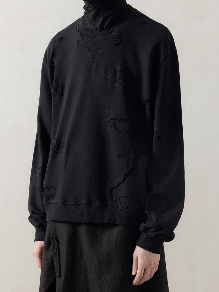 25FW｜Double V Destroyed Sweater (Black)