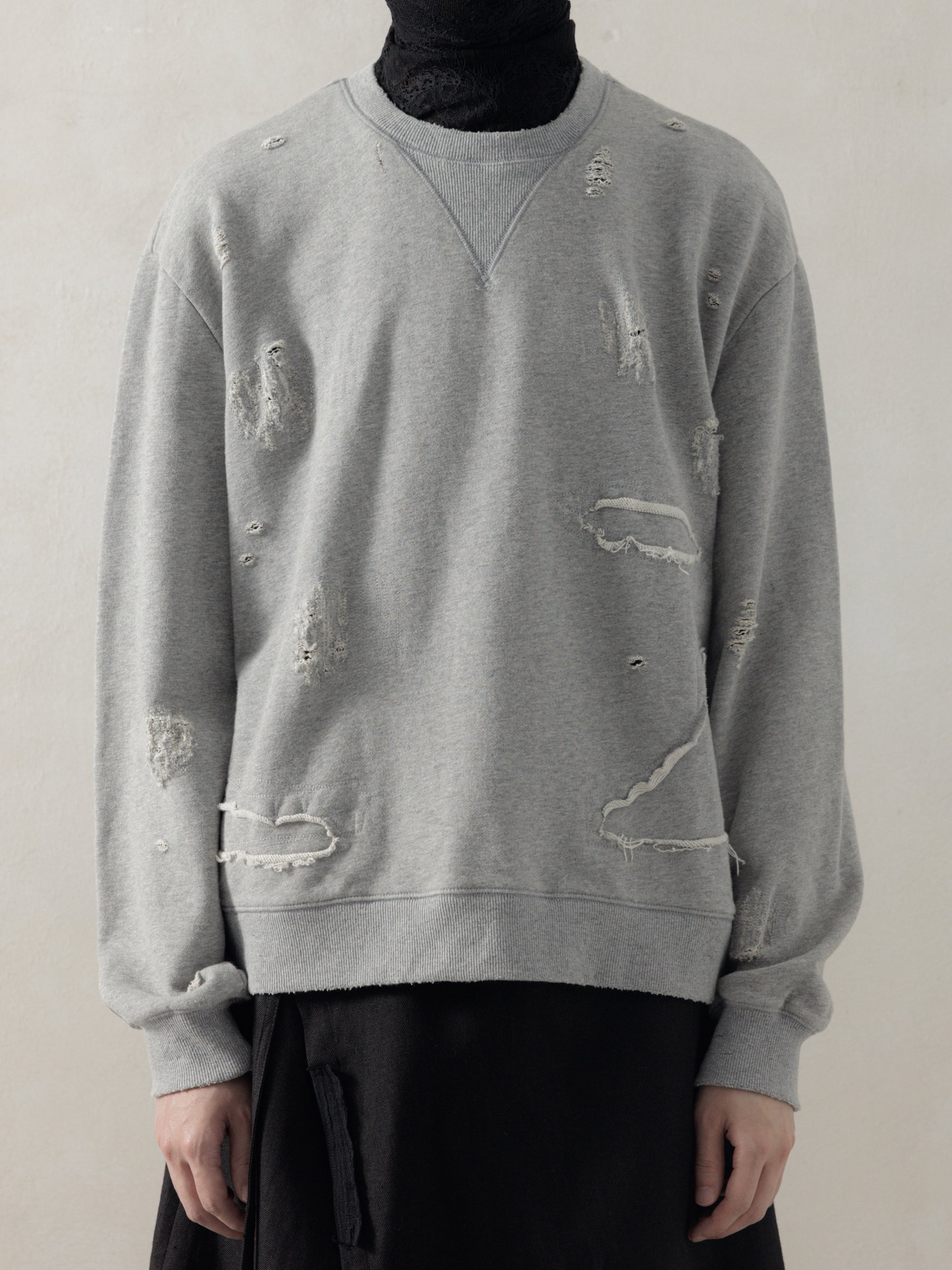 25FW｜Double V Destroyed Sweater (Grey) – Professor.E