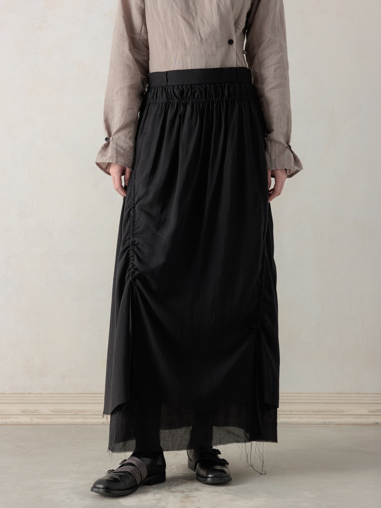 26SS WMS｜Cotton Pleated Midi Skirt (Black)