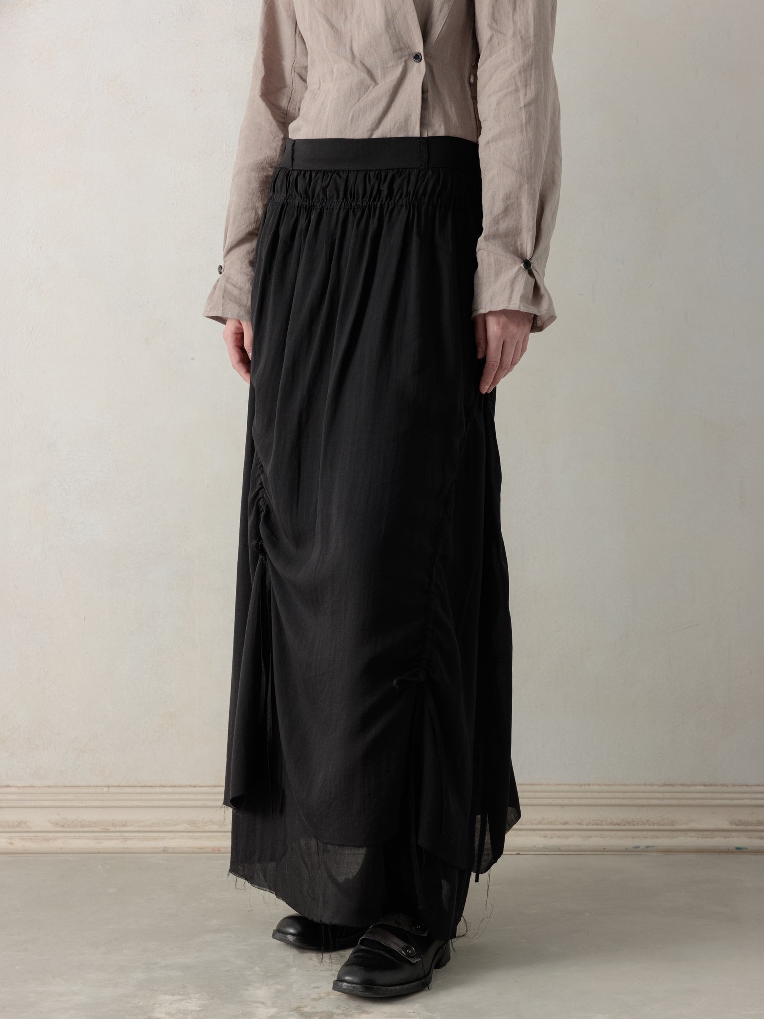 26SS WMS｜Cotton Pleated Midi Skirt (Black)