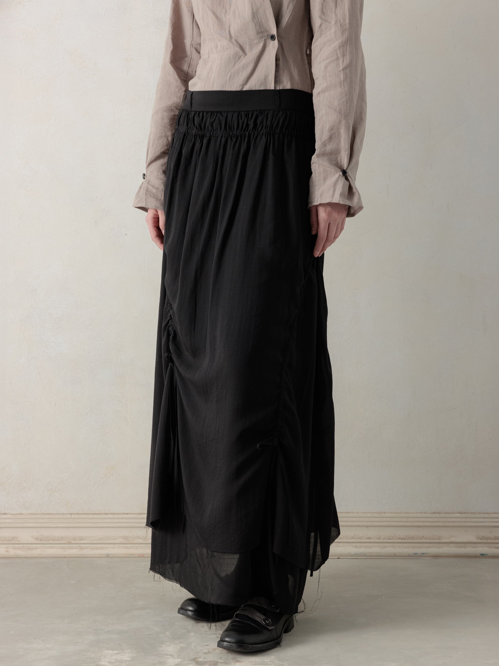 26SS WMS｜Cotton Pleated Midi Skirt (Black)