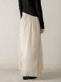26SS WMS｜Cotton Pleated Midi Skirt (Beige)