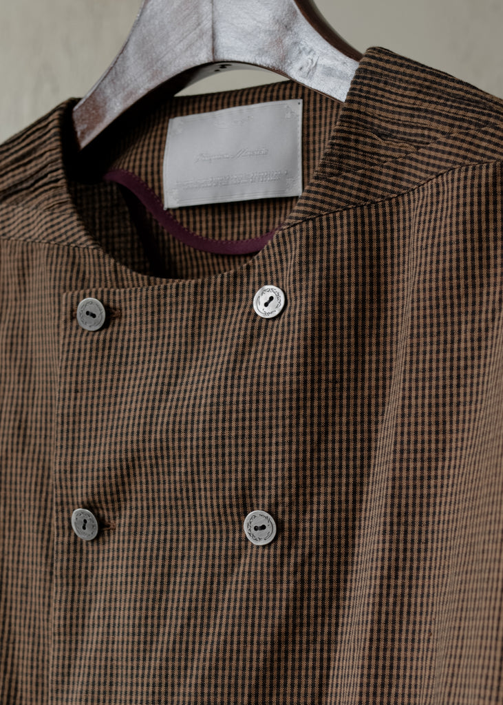 Forgotten Materials｜Double-breasted Collarless Shirt (Check)