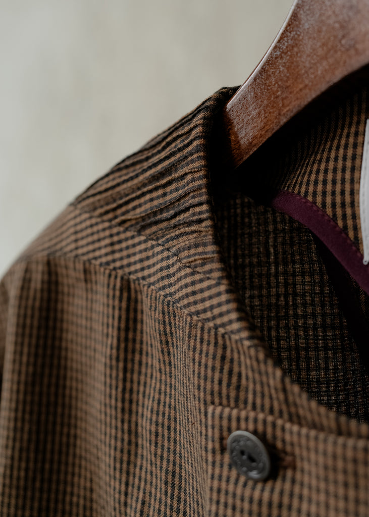 Forgotten Materials｜Double-breasted Collarless Shirt (Check)