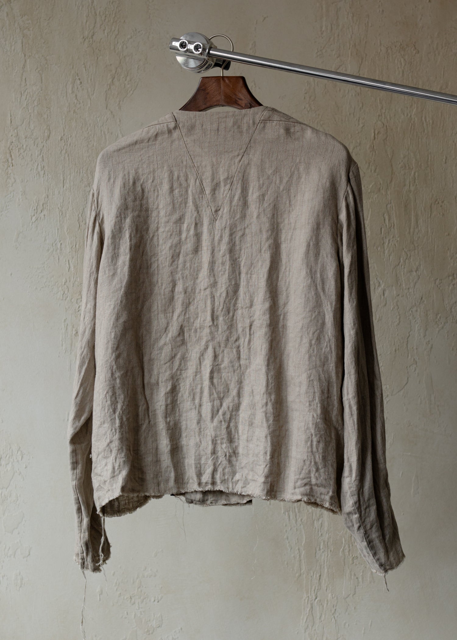 Forgotten Materials｜Double-breasted Collarless Shirt (Natural Dyed Grey)