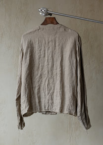 Forgotten Materials｜Double-breasted Collarless Shirt (Natural Dyed Grey)
