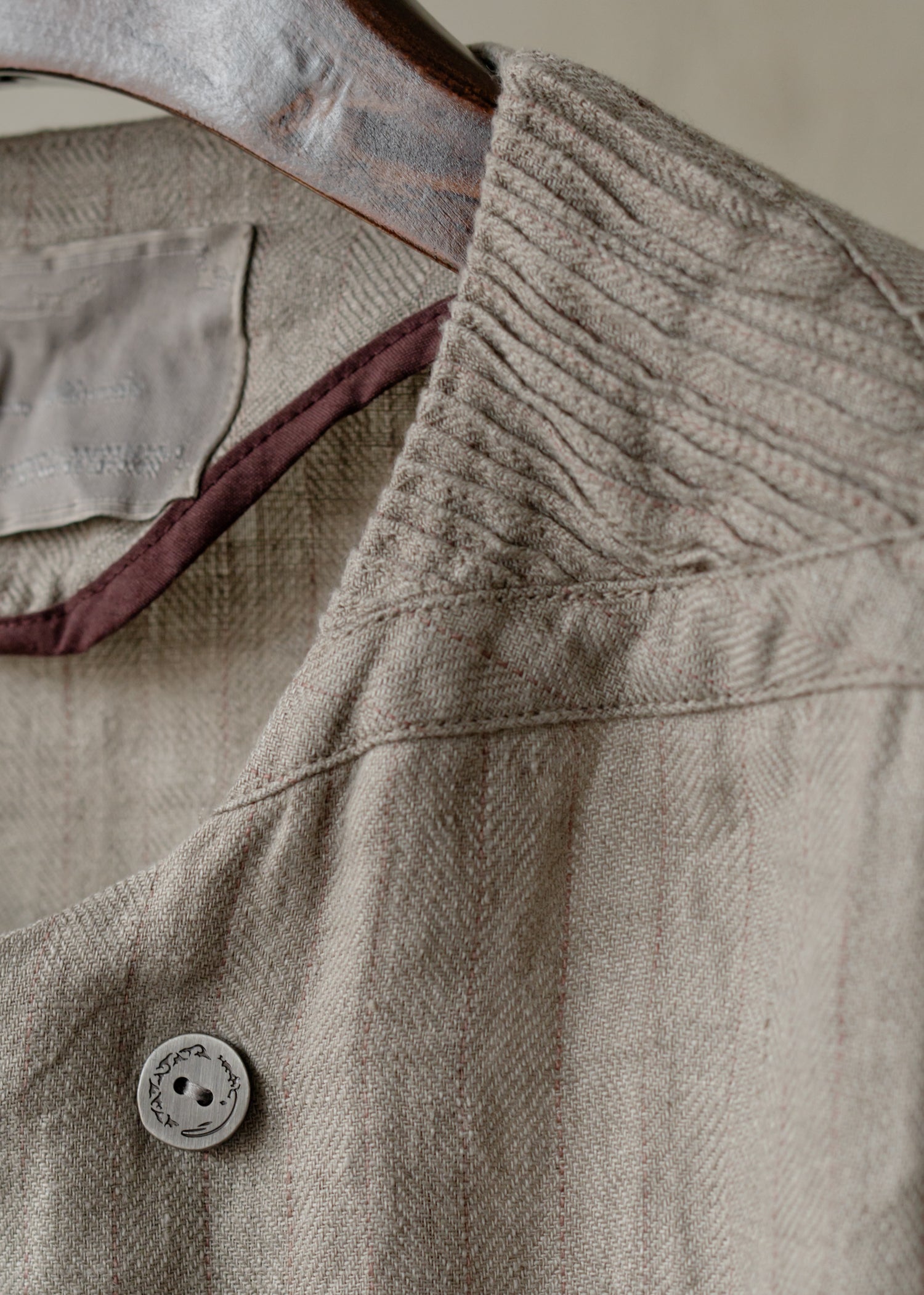 Forgotten Materials｜Double-breasted Collarless Shirt (Natural Dyed Grey)