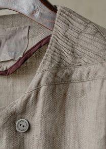 Forgotten Materials｜Double-breasted Collarless Shirt (Natural Dyed Grey)