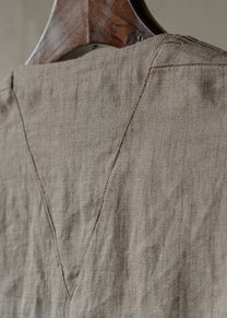 Forgotten Materials｜Double-breasted Collarless Shirt (Natural Dyed Grey)