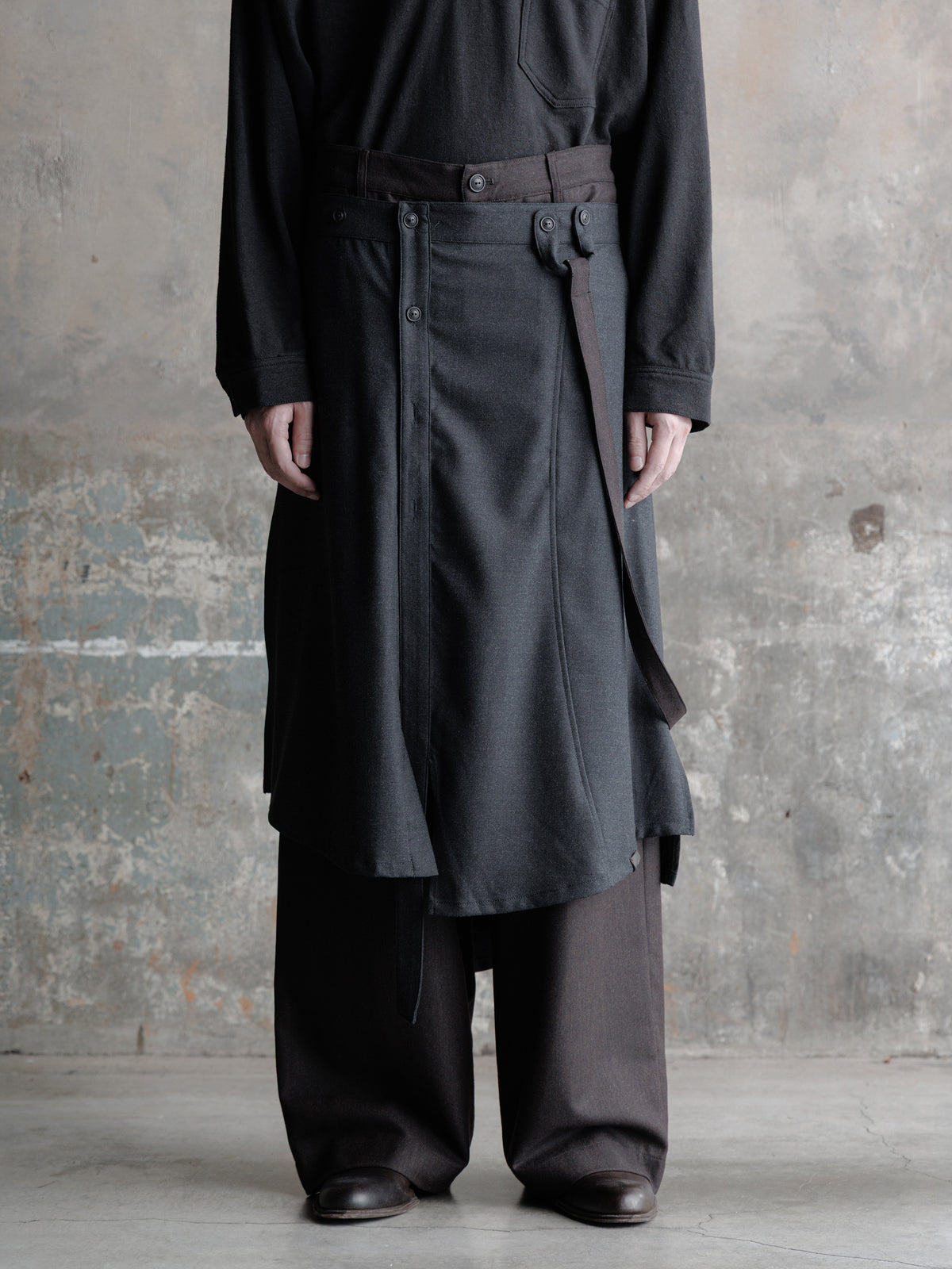 26FW｜Asymmetric Suspender Skirt-Panel Pants