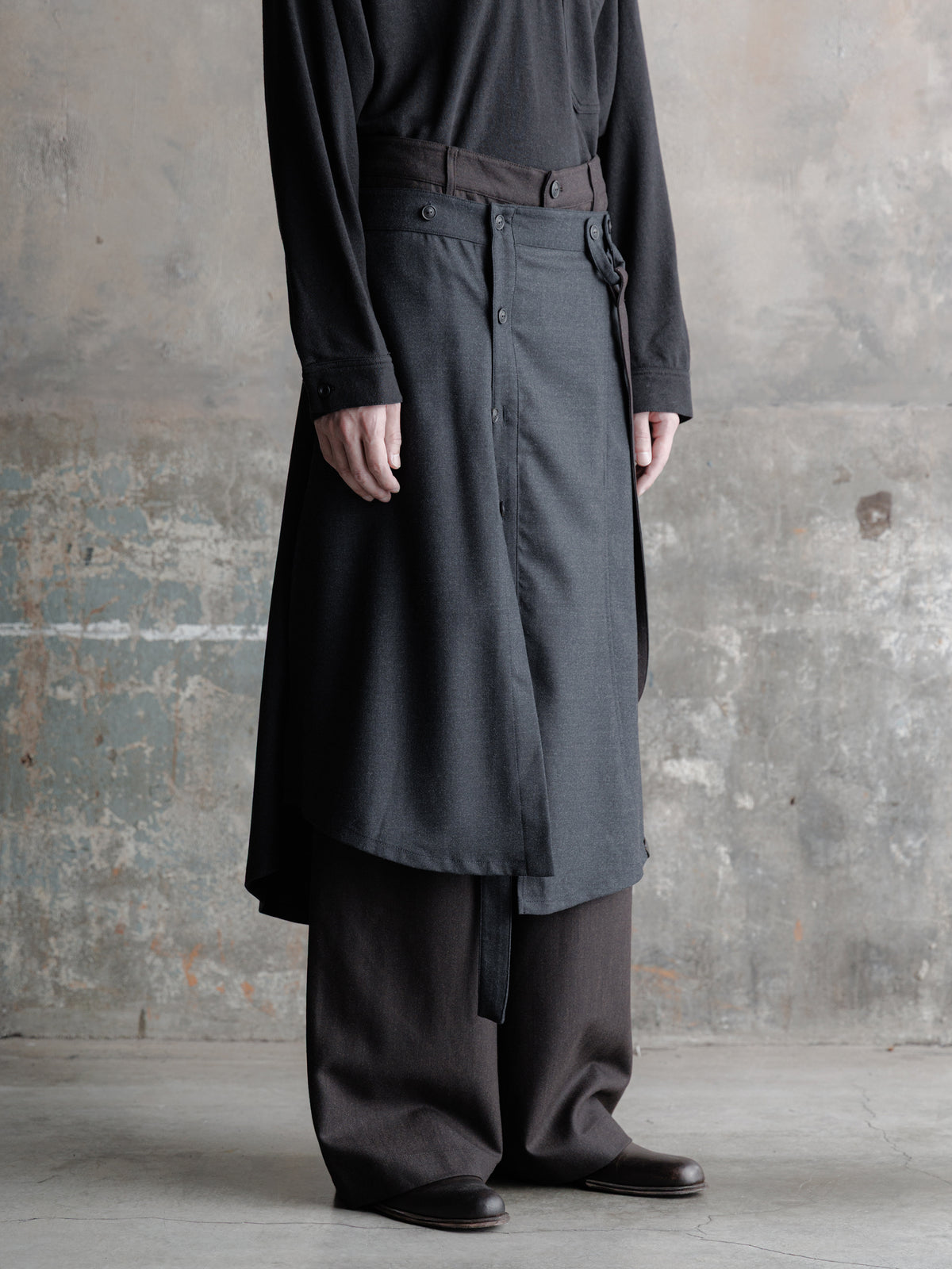 26FW｜Asymmetric Suspender Skirt-Panel Pants