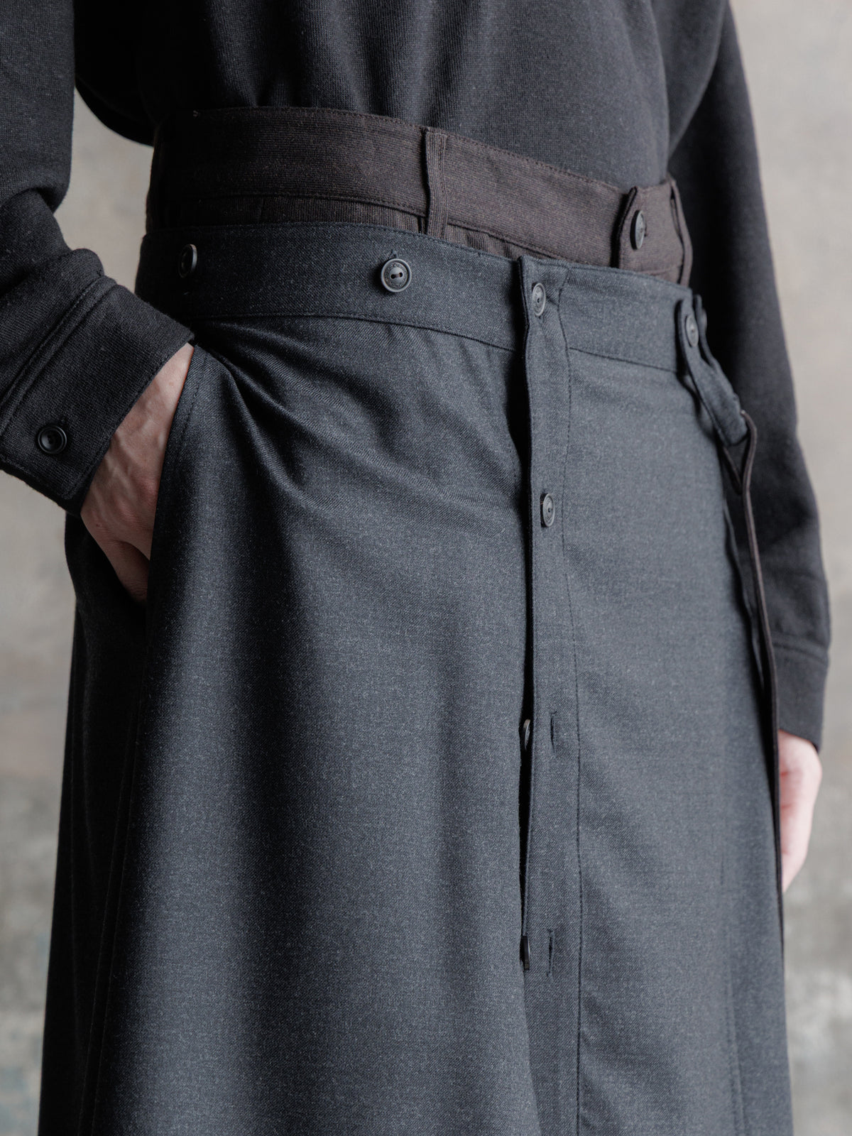 26FW｜Asymmetric Suspender Skirt-Panel Pants