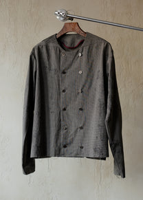 Forgotten Materials｜Double-breasted Collarless Shirt (Tainted Check)