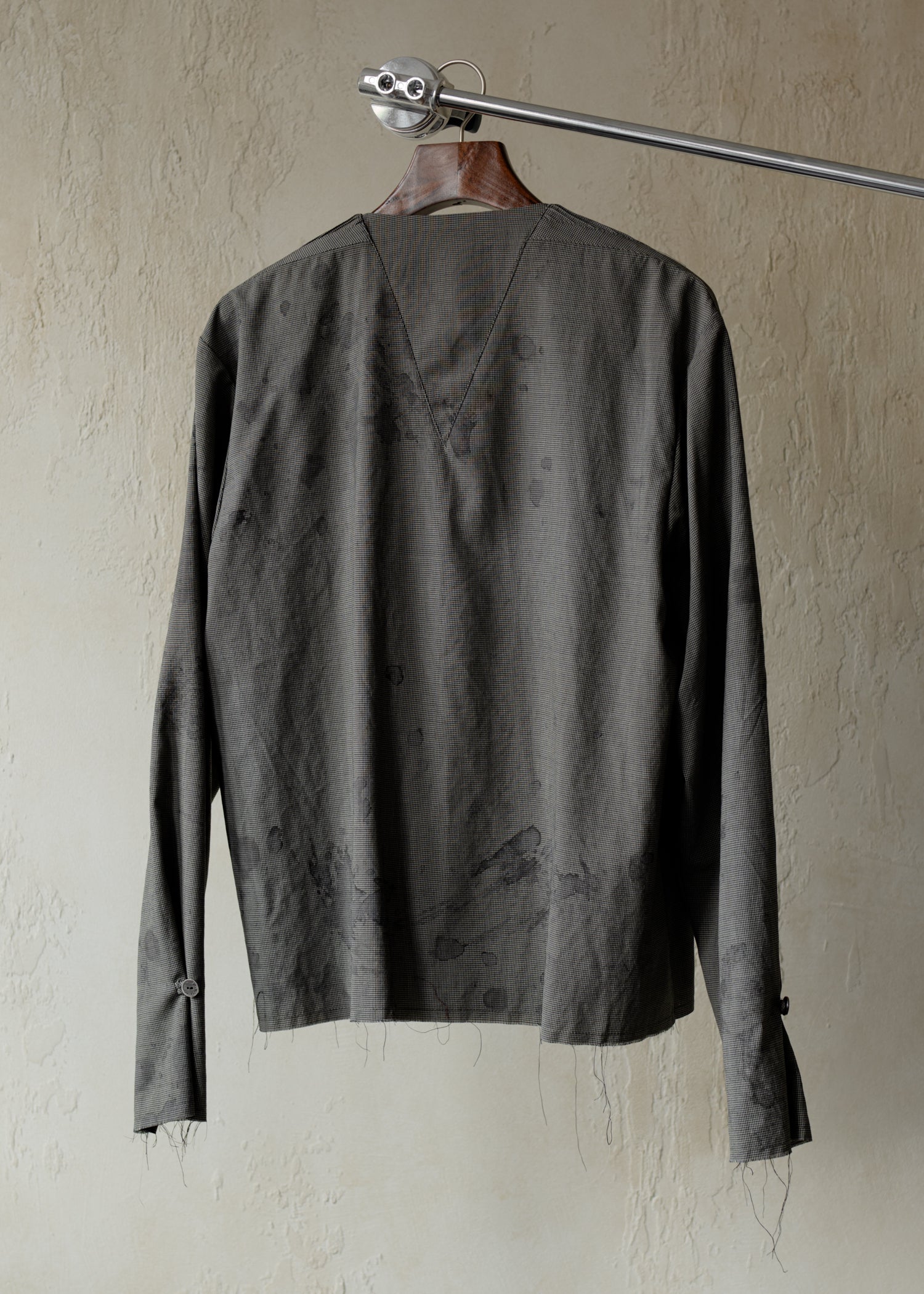 Forgotten Materials｜Double-breasted Collarless Shirt (Tainted Check)