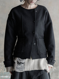 26FW WMS｜Cropped Wool Knit-Panel JKT