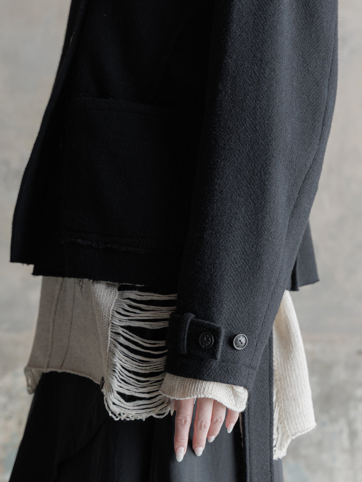 26FW WMS｜Cropped Wool Knit-Panel JKT