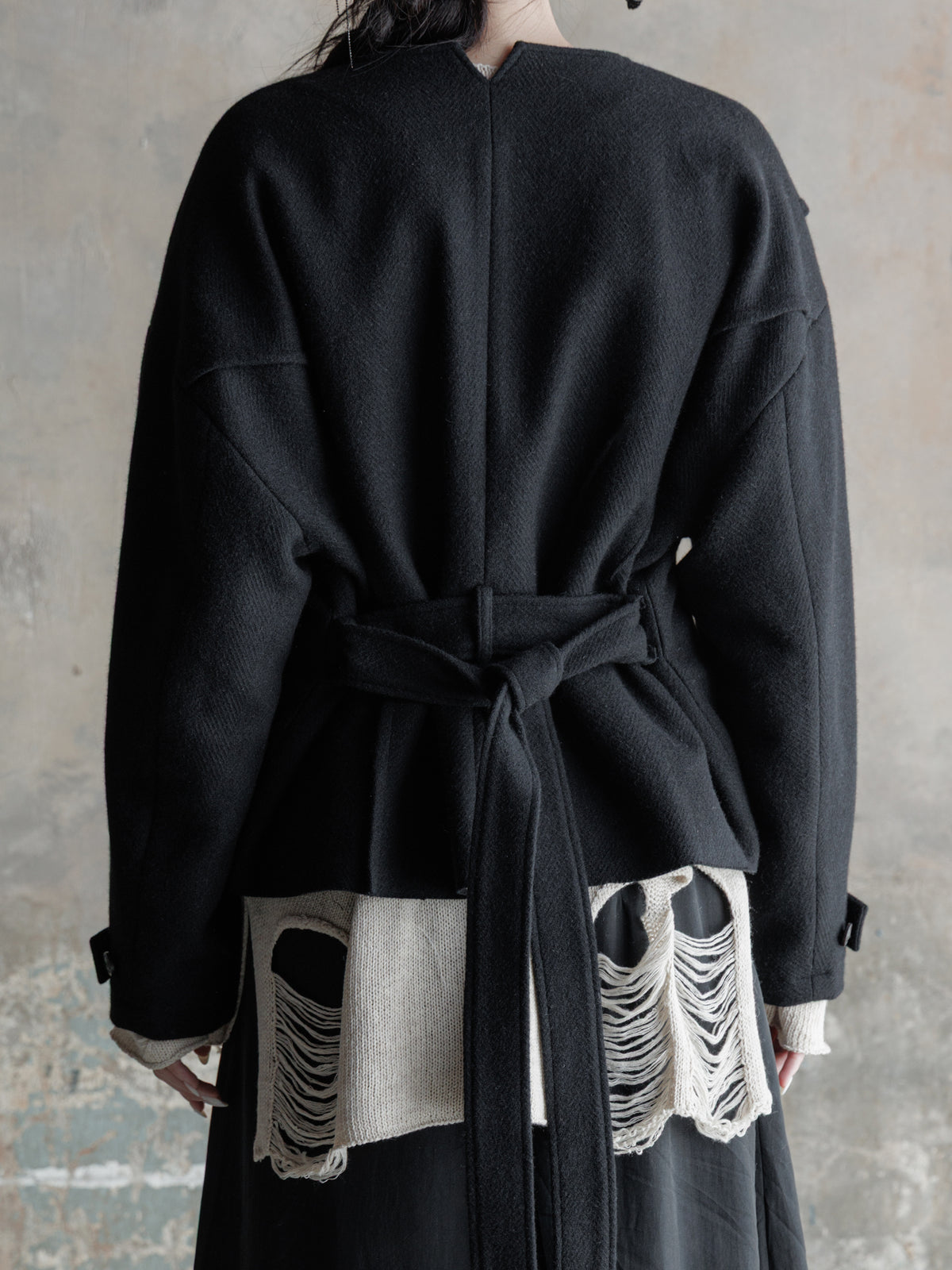 26FW WMS｜Cropped Wool Knit-Panel JKT