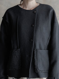 26FW WMS｜Cropped Wool Knit-Panel JKT