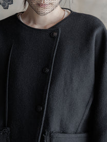 26FW WMS｜Cropped Wool Knit-Panel JKT