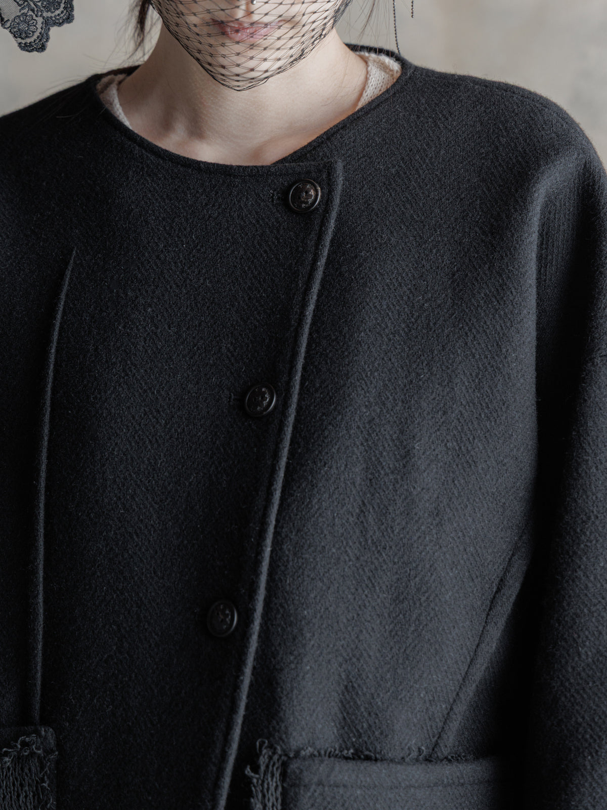 26FW WMS｜Cropped Wool Knit-Panel JKT