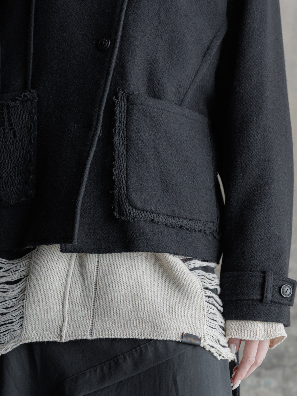 26FW WMS｜Cropped Wool Knit-Panel JKT