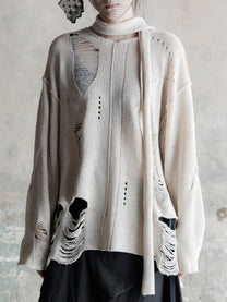 26FW WMS｜Integrated Scarf Poncho Knit (Beige)