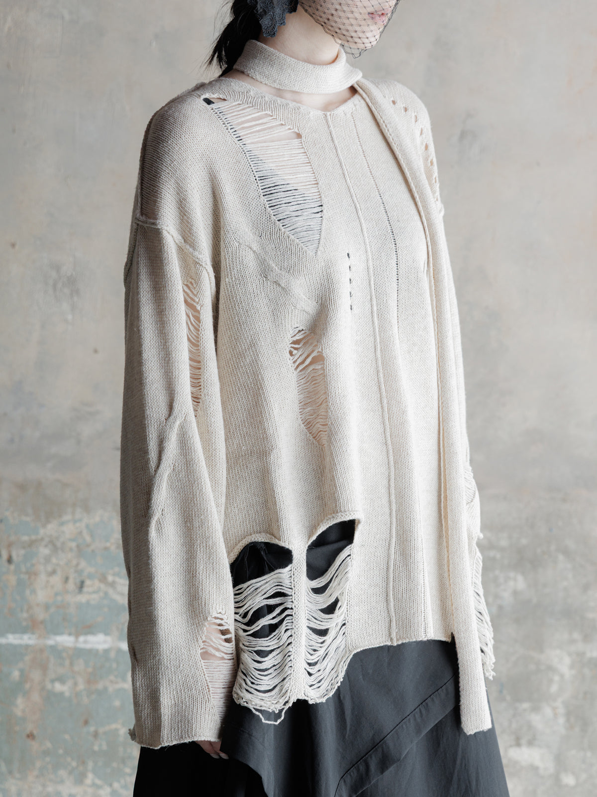 26FW WMS｜Integrated Scarf Poncho Knit (Beige)
