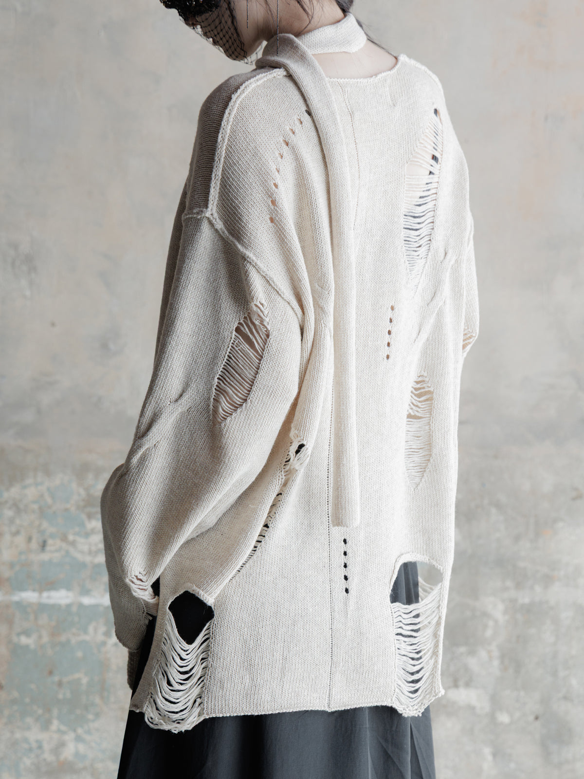 26FW WMS｜Integrated Scarf Poncho Knit (Beige)