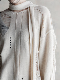 26FW WMS｜Integrated Scarf Poncho Knit (Beige)