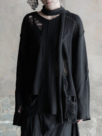 26FW WMS｜Integrated Scarf Poncho Knit (Black)