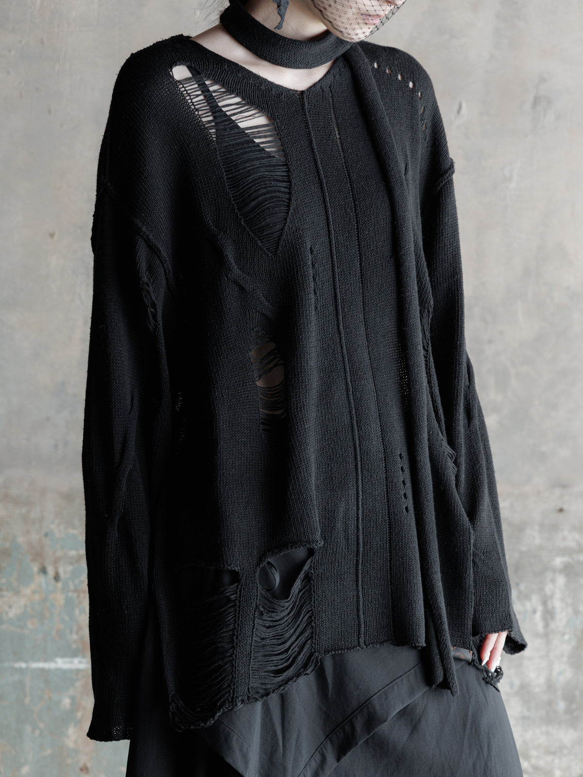26FW WMS｜Integrated Scarf Poncho Knit (Black)
