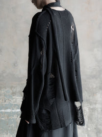 26FW WMS｜Integrated Scarf Poncho Knit (Black)