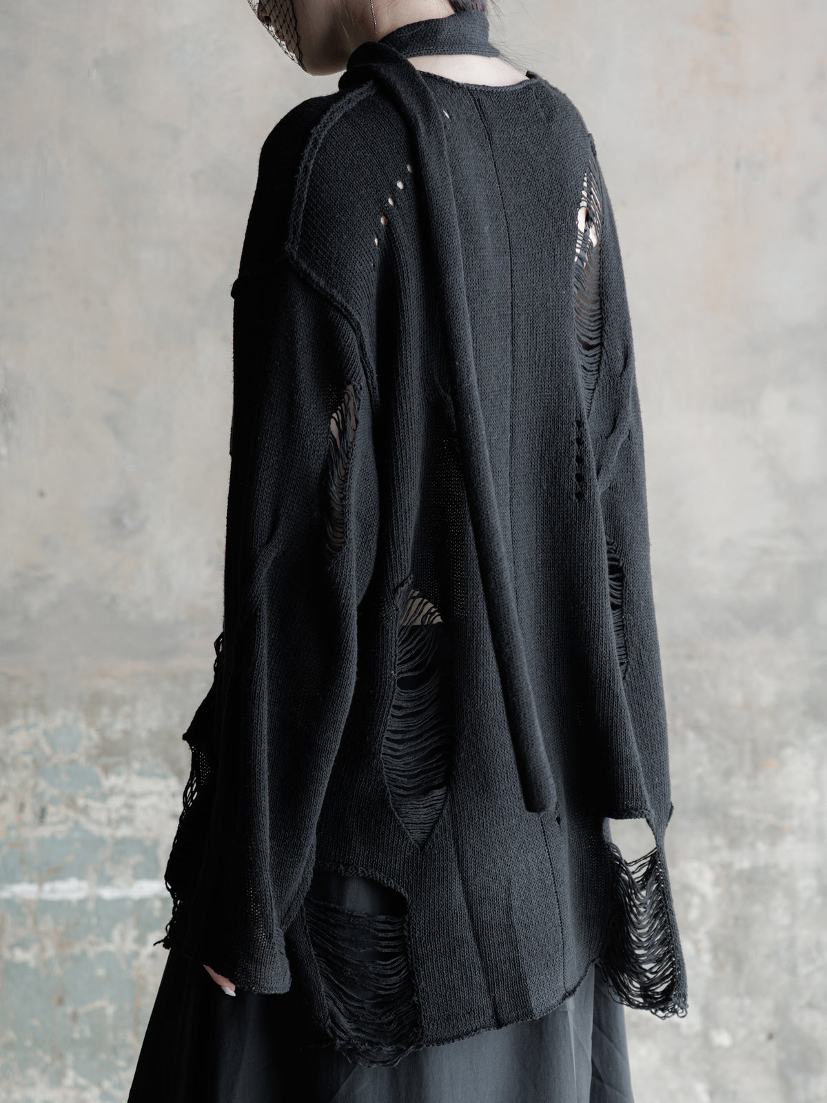 26FW WMS｜Integrated Scarf Poncho Knit (Black)