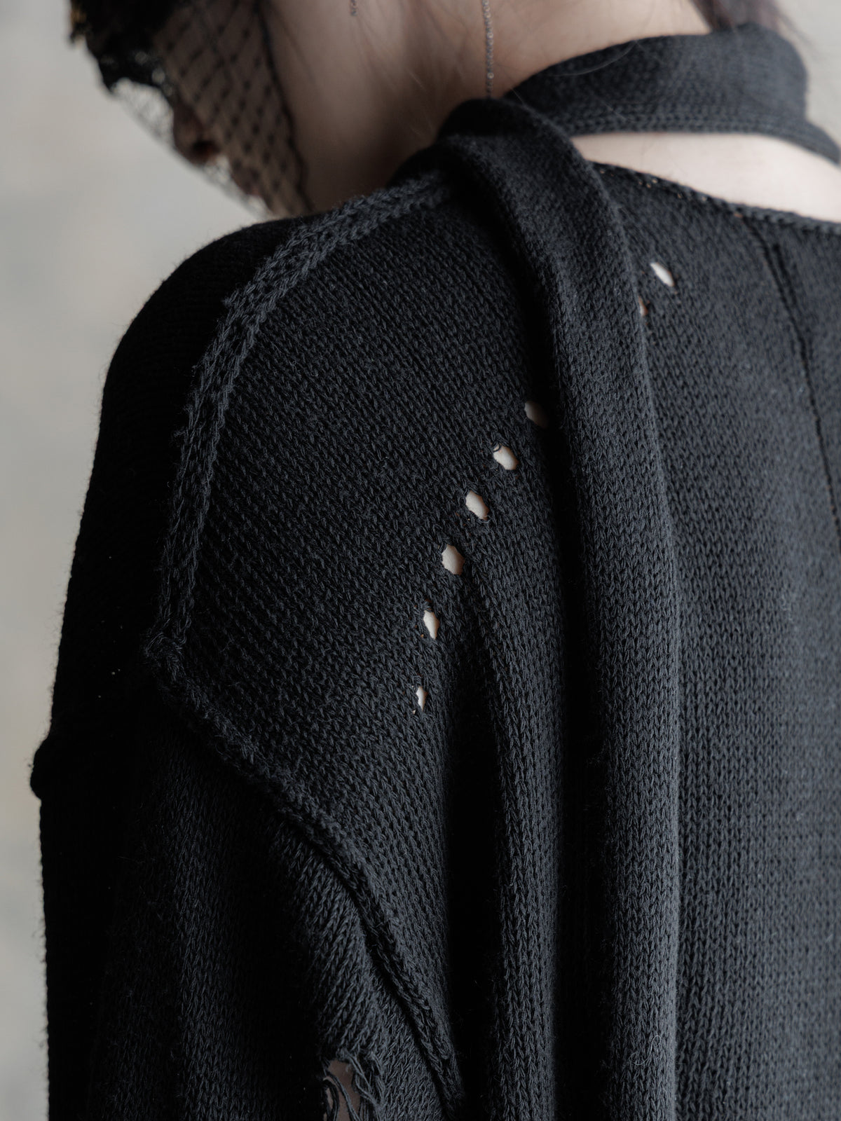26FW WMS｜Integrated Scarf Poncho Knit (Black)