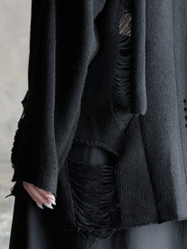 26FW WMS｜Integrated Scarf Poncho Knit (Black)