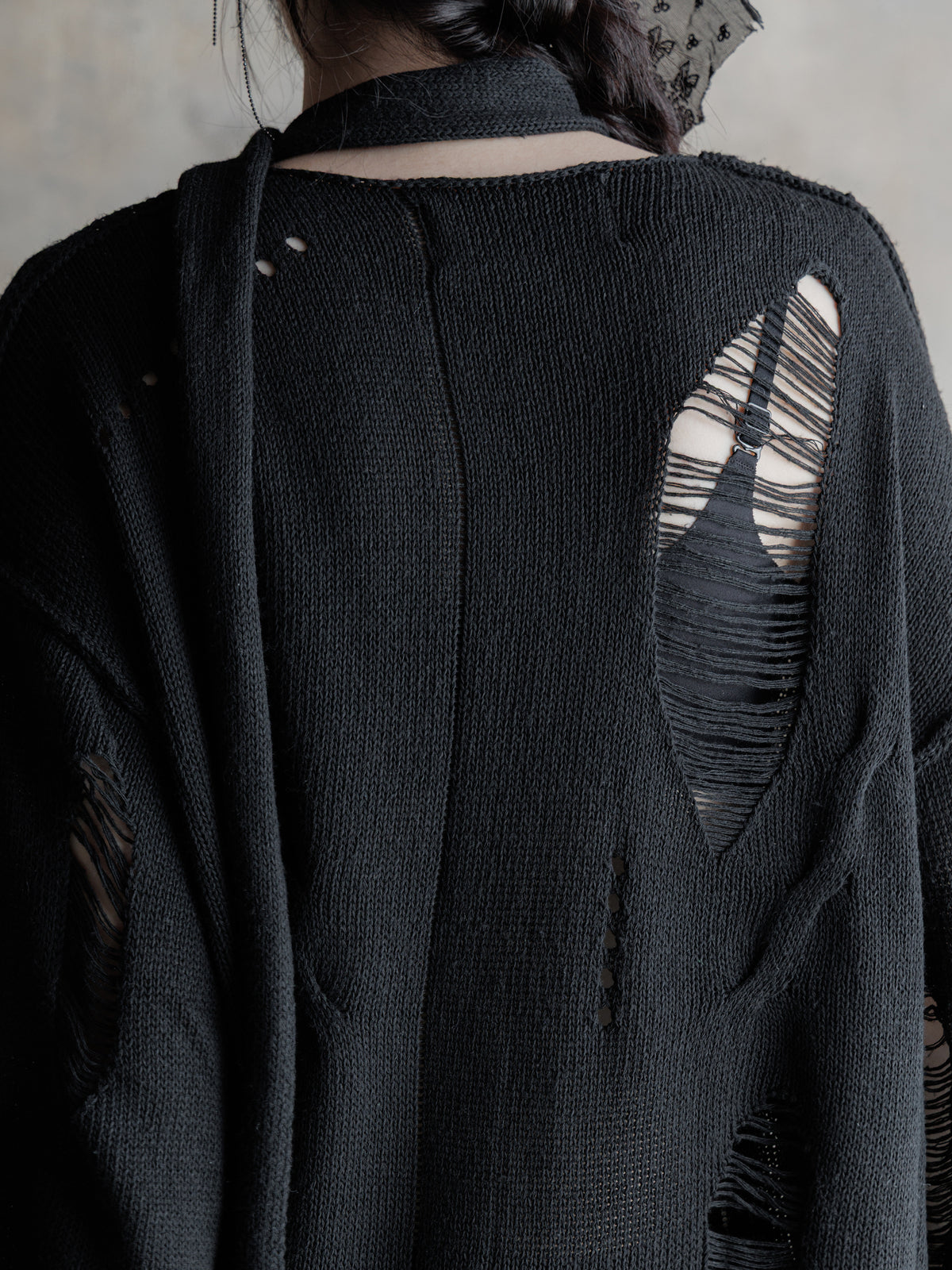 26FW WMS｜Integrated Scarf Poncho Knit (Black)
