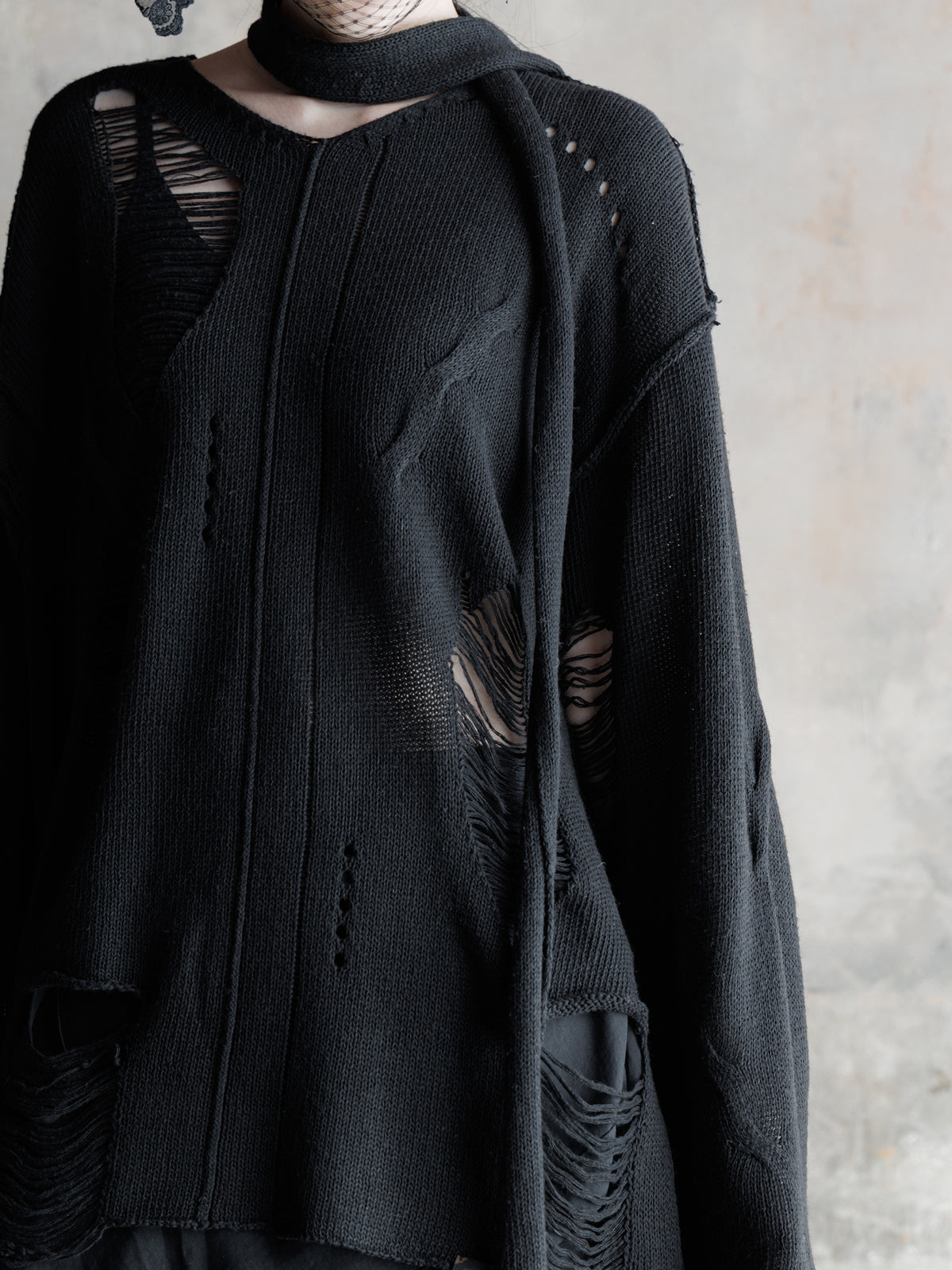 26FW WMS｜Integrated Scarf Poncho Knit (Black)