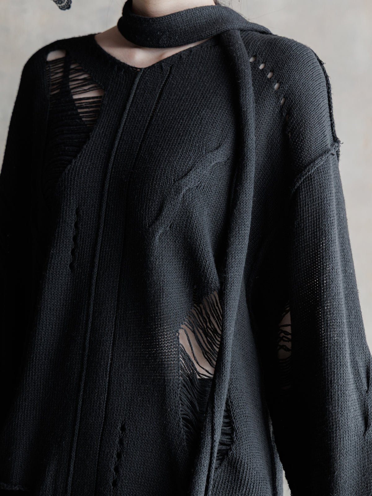 26FW WMS｜Integrated Scarf Poncho Knit (Black)