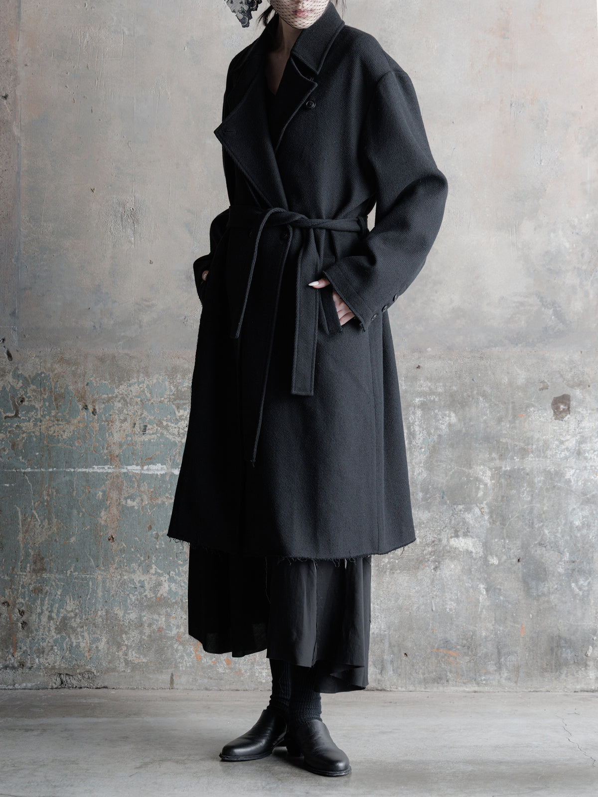 26FW WMS｜Raw-Edge Double-Collar Long Coat