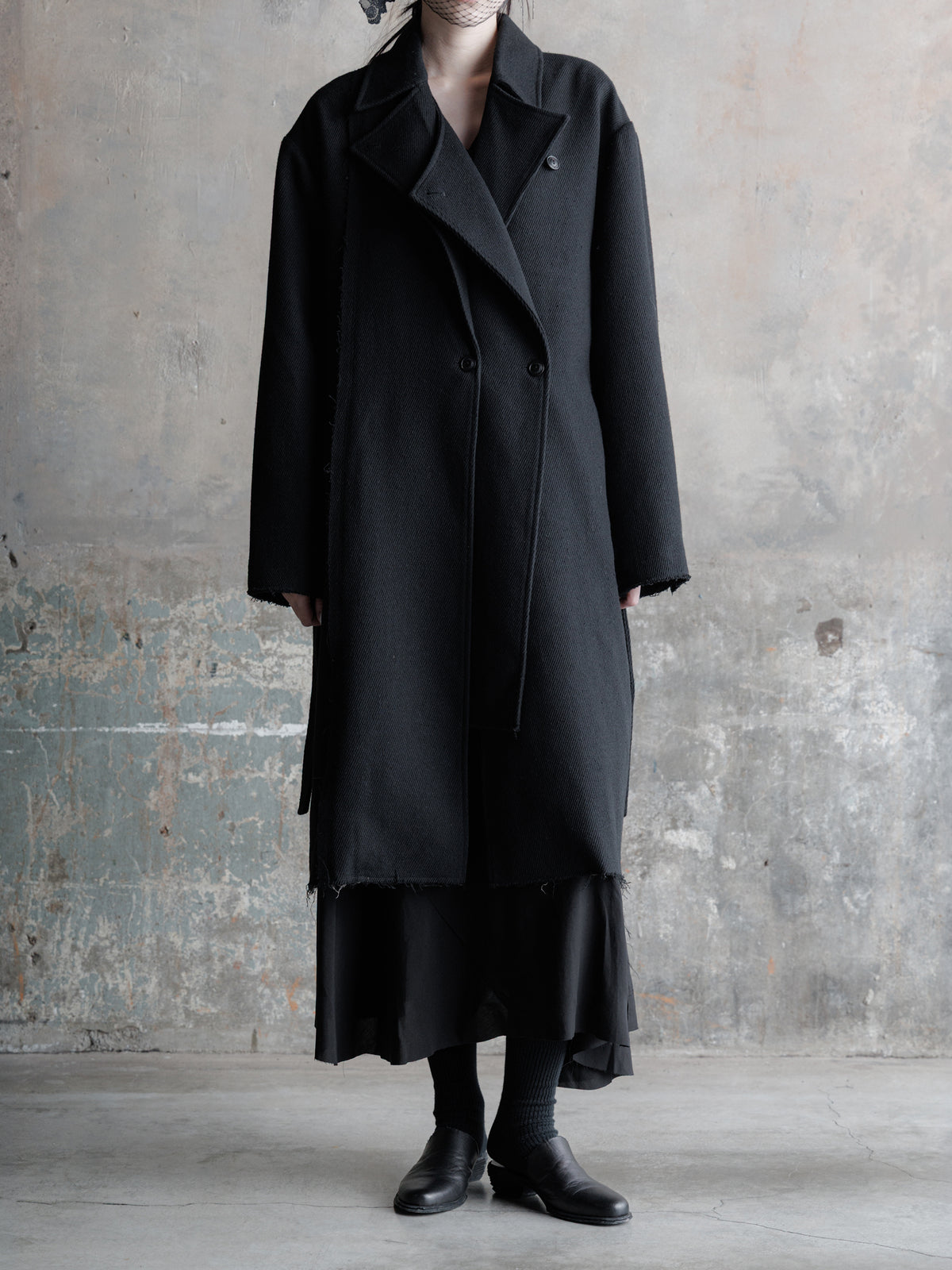 26FW WMS｜Raw-Edge Double-Collar Long Coat