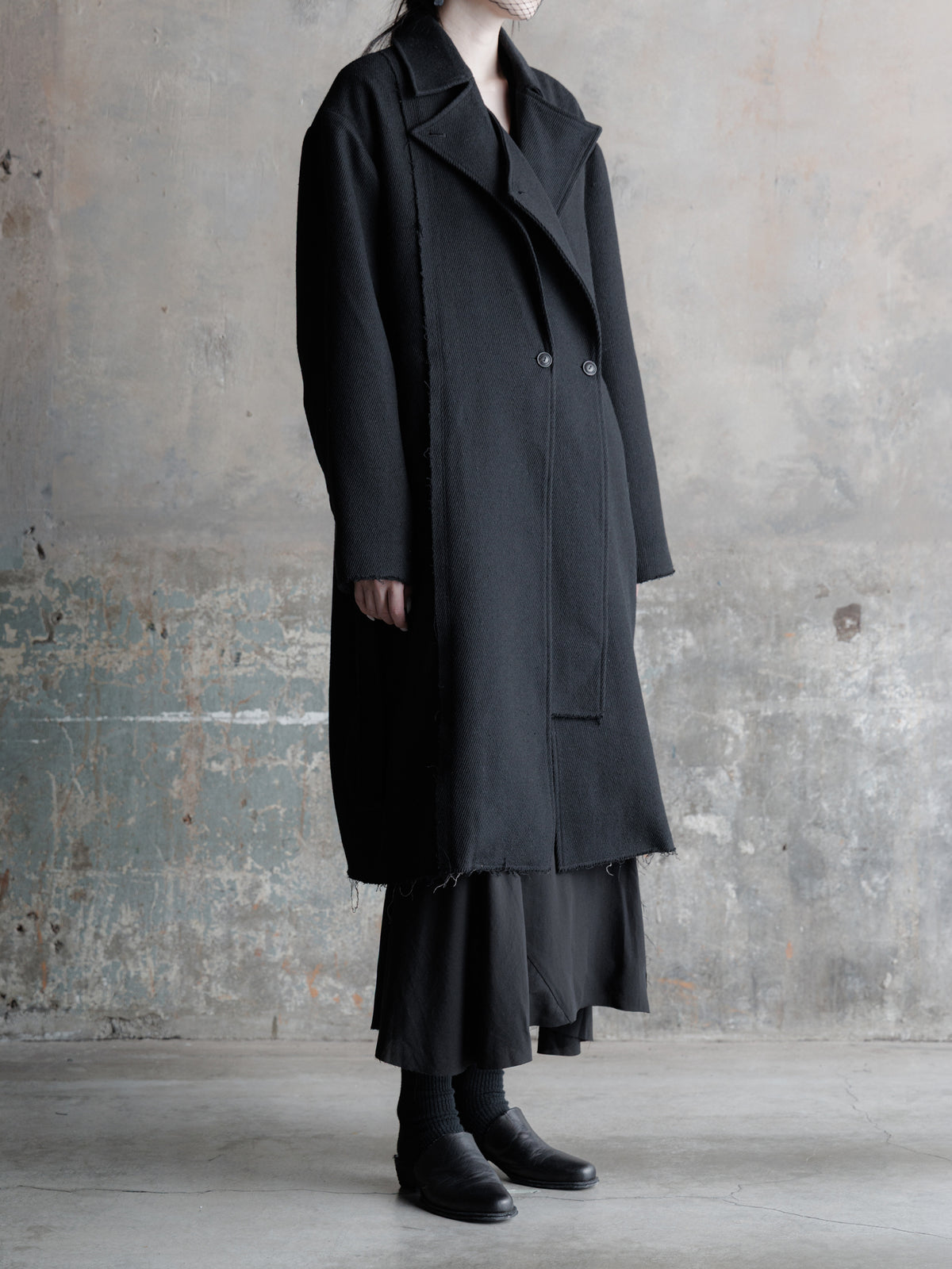 26FW WMS｜Raw-Edge Double-Collar Long Coat
