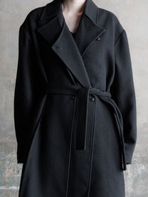 26FW WMS｜Raw-Edge Double-Collar Long Coat