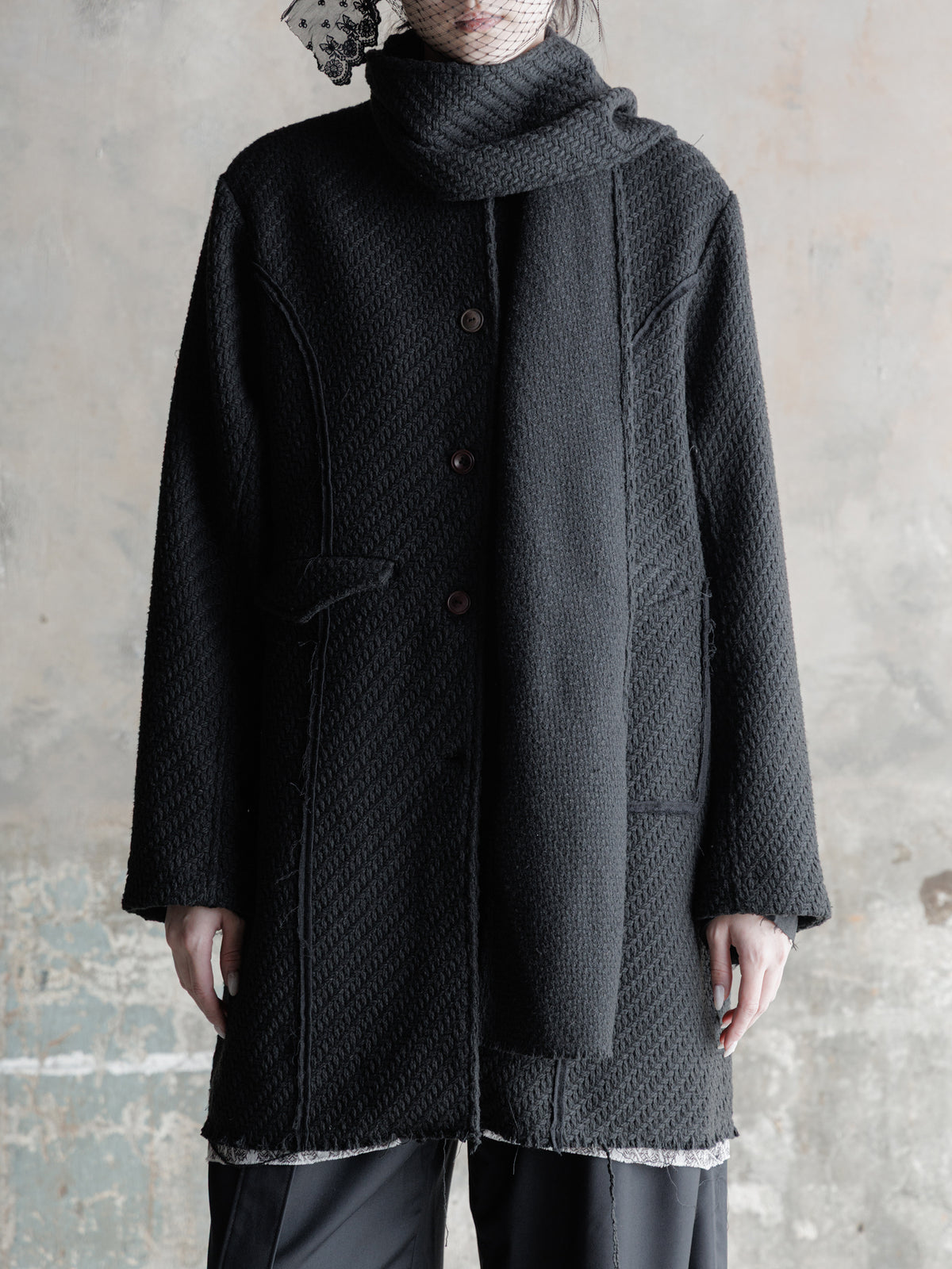 26FW WMS｜Draped Scarf Midi Coat