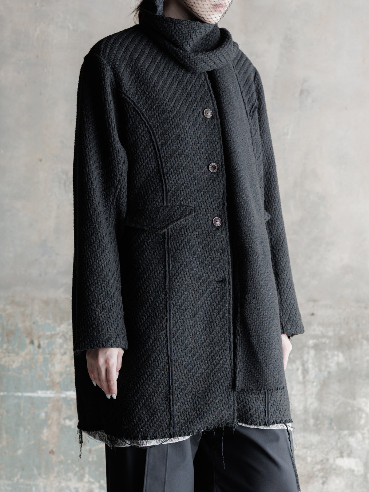 26FW WMS｜Draped Scarf Midi Coat