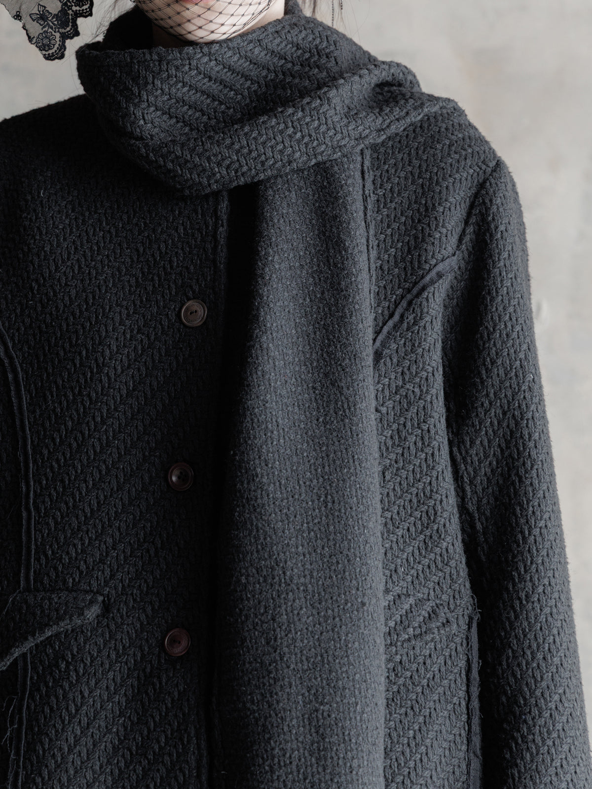 26FW WMS｜Draped Scarf Midi Coat