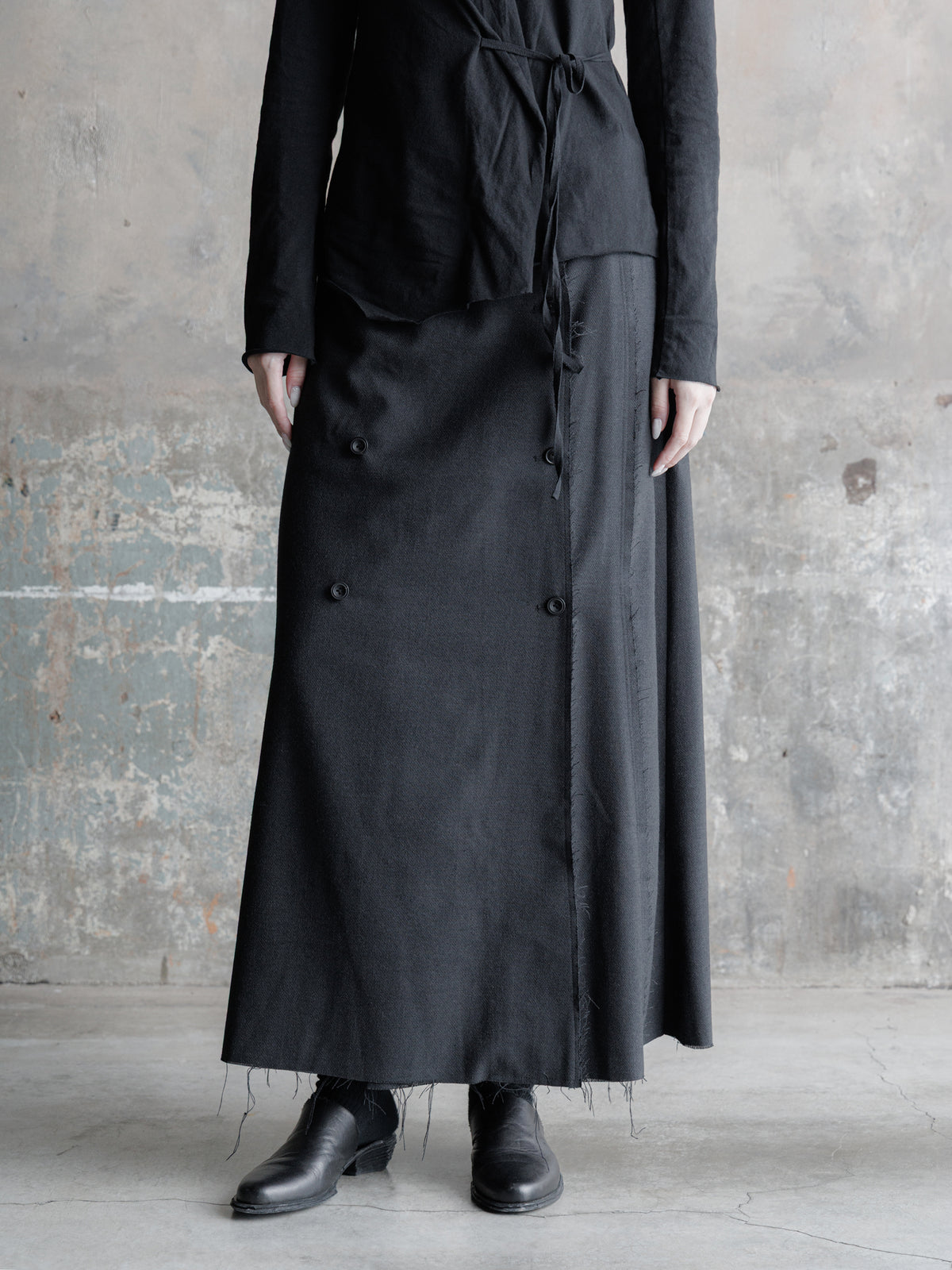 26FW WMS｜Double Breasted Frayed Skirt